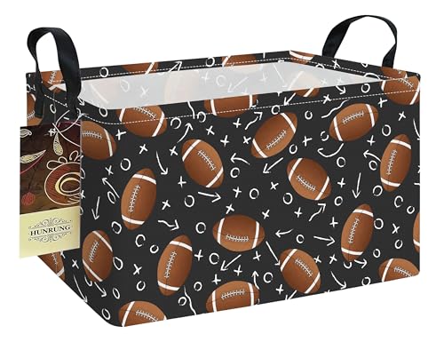 Rectangle Foldable Storage Basket Handles For Home, Rugby | Waterproof canvas material, reinforced handles, perfect for shelf use, organizes clothes, daily items and pet supplies - color: REC-Rugby