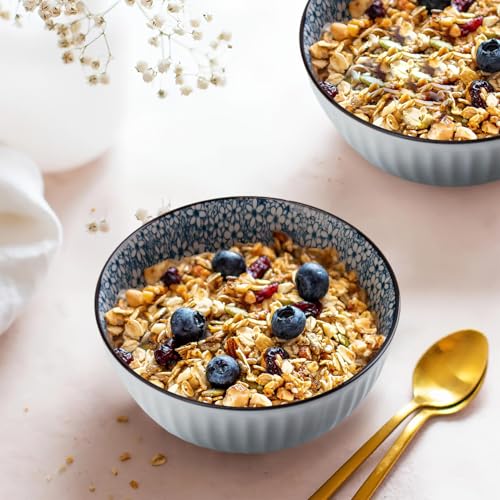 10 oz Small Ceramic Bowls Set of 6, 4.5 Inch Japanese Blue and White Bowls for Ice Cream, Rice, Dessert, Snack, Dipping, Microwave and Dishwasher Safe - Floral Pattern - size: Floral Pattern