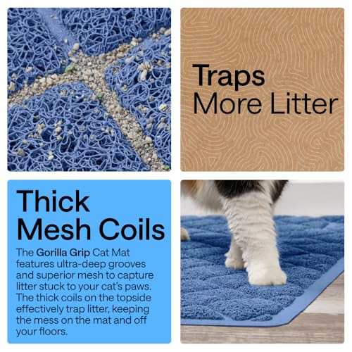 GORILLA GRIP Cat Litter Box Mat, Cushioned Coil Mesh Litter Trapping Mats, Scatter Control Supplies for Less Mess, Phthalate Free, Ultra Deep Catch Grooves, Rinse or Vacuum to Clean, 24x17 Navy Blue - color: Navy, style: Small (24" x 17")