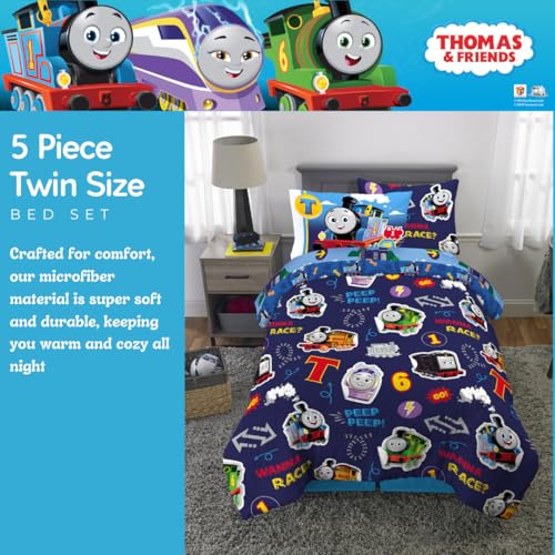 Franco Thomas & Friends Kids Bedding Super Soft Comforter and Sheet Set with Sham, 5 Piece Twin Size, (Officially Licensed Product) - color: Thomas & Friends, size: 5 Piece Twin Size