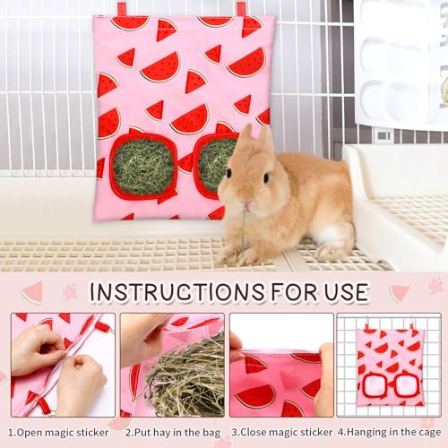 UPINS 3Pack Guinea Pig Hay Feeder Bag,Bunny Rabbit Cage Bag Hanging Holder | Guinea Pig Cage Feeder,for Bunny Rabbits,Chinchillas,Hamsters,Small Pets,and Animals - color: Red Pink Yellow