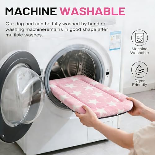 Dog Bed Mat, Reversible Crate Pad & Cute Dog Bed - Machine Washable Kennel Mat with Ultra Soft for Small Dogs (Big&Small Stars Pink, 24" L*18" W*1.5" Th) - color: Big&Small Stars Pink, size: 24"L*18"W*1.5"Th