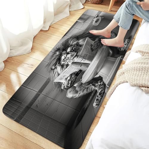 JAWO Funny Cool Lion Bath Mats Rugs for Bathroom, Fun Leo Wild Animal Humor Animal on Toilet Flannel Bathroom Mat Bath Shower Rug Non Slip, American Grey Mat Bathroom Accessories Decor 17X48 - color: Brown, size: 17.00" X 48.00"