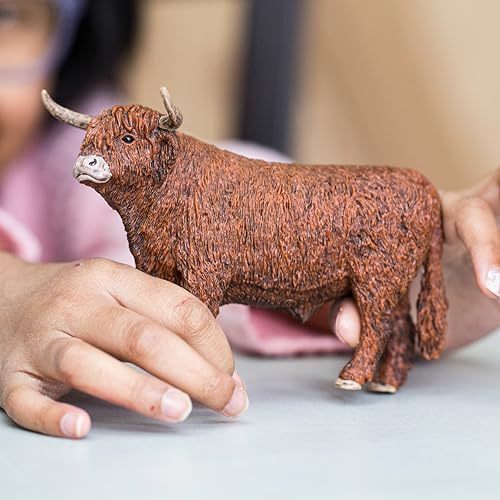 Schleich Farm World Realistic Highland Bull Cow Animal Figurine - Highly Detailed and Durable Farm Animal Toy, Fun and Educational Play for Boys and Girls, Gift for Kids Ages 3+ - style: Highland Bull