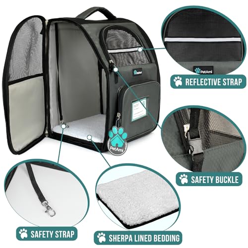 PetAmi Dog Backpack Carrier for Small Large Cat, Pet, Puppy, Ventilated Pet Hiking Backpack Travel Bag, Airline Approved Cat Backpack Carrier, Camping Biking Dog Bag Up to 18lbs Pet, Dark Grey - color: Dark Gray
