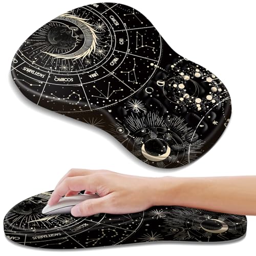 YIWEI Ergonomic Mouse Pad with Wrist Rest for Carpal Tunnel Pain Relief | Memory Foam Wrist Support,Non-Slip Rubber Base, Keyboard Computer Mousepad,Lycra Cloth Surface,Gaming Home Office - color: Constellation