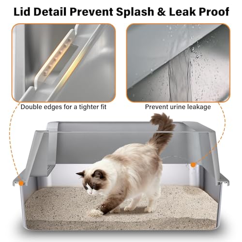 Stainless Steel Litter Box,XL Metal Cat Litter Box with Lid | Extra Large Litter Boxes for Big Cats,High Sides,Odor-Resistant, Scratch-Proof, Easy to Clean, Non-Stick,Scoop Included - color: X-Large:23"×14.6"×10"