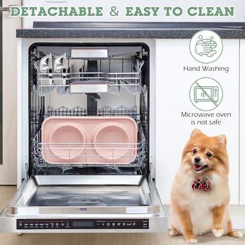 BNOSDM 2 Pcs Double Dog Food Bowls, Stainless Steel Small Dog Food and Water Bowls with Non-Spill Plastic Mat, Pet Cat Feeder Dish Set for Puppy Cats Kitten, Pink and Green - color: Pink+Green