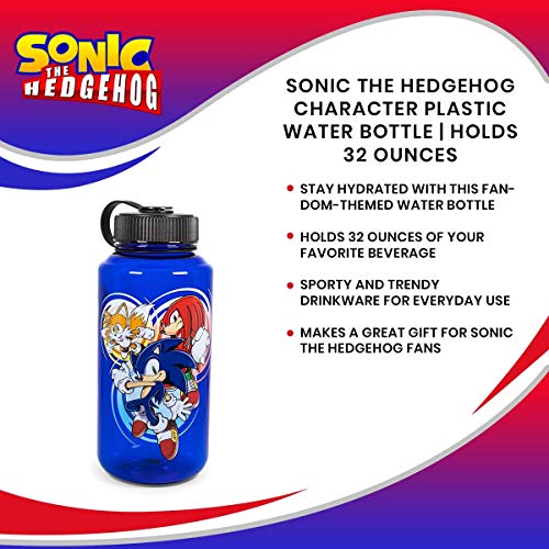 JUST FUNKY Sonic The Hedgehog Character Water Bottle | BPA-Free Large Plastic Water Jug With Screw Top Lid | Hydration For Outdoor Sports, Gym, Yoga | Holds 32 Ounces