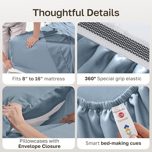 California Design Den 100% Egyptian Cotton Bed Sheets Queen Size Set | Backed by Good Housekeeping Seal, Light & Airy Soft Sateen, 16" Deep Pocket, All-Around Elastic, 4pc Set - Blue Hydrangea - color: Blue Hydrangea, size: Queen