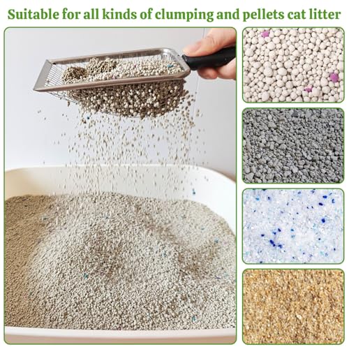 2Pcs Cat Litter Scoop Metal Stainless Steel Mesh Kitty Litter Scoop with Hook, Cat Scooper for Litter Box, Filter Small Pieces Quickly, Easy to Clean and Durable (3mm/5mm Mesh)