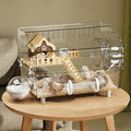 All in 1 Hamster Cage with Tunnel and 7 Accessories,Clear Acrylic Small Animal Habitat for Drawf Hamster,Gerbil,Hedgehog(17.7"*11.8"*13.4")