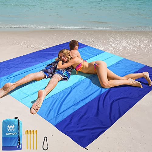 WIWIGO Beach Blanket Mat Waterproof Sandproof for 2-8 Adults Quick Drying | Extra Large, For 2-8 Adults,Windproof, Outdoor Picnic Mat, Beach Accessories Must Have,Gifts, for Travel, Camping, Hiking - color: Blue, size: 79" X 83"（1-4person）