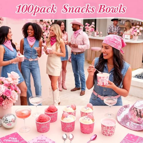 Jingmore 100 Pcs Ice Cream Paper Cups Bulk 8 oz Disposable Dessert Bowls for Hot or Cold Food Snack Treats Gift for Birthday Summer Party Favor Decoration (Cowgirl) - style: Cowgirl