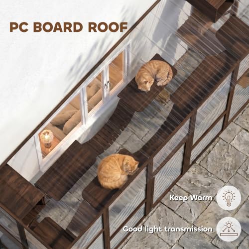 PawHut Catio Outdoor Cat Enclosure Window, 118" x 37.5" x 74", Coffee Brown | Outdoor Cat House, Weather Protection Roof, for 1-4 Kitties, Wooden Frame, Shelves & Bridges - color: Coffee Brown