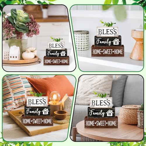Tiered Tray Decor Set, 4 Pcs, Wooden, for Home Kitchen, Eucalyptus | Leaves Sweet Home, Farmhouse Rustic Summer Coffee Table Centerpieces Office Decorations - style: Leaf