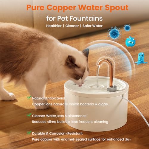 MISFANS Ceramic Cat Water Fountain, All-Ceramic Body, Pure Copper Spout | 2.1L/71oz Capacity, Under 20dB Pump, Dual Filtration, Faucet and Fountain Modes, Easy-Clean Unit, 3 Filters and Sponge, White