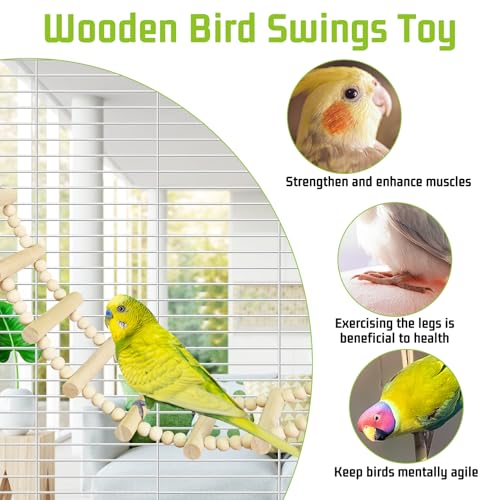 BNOSDM Long Bird Ladder Bridge 39.4 in Wooden Parakeet Climbing & Swing Toys Bird Cage Accessories for Budgies, Cockatiels, Conures, Lovebirds, Canaries (16-Steps) - size: 16-Steps-39in