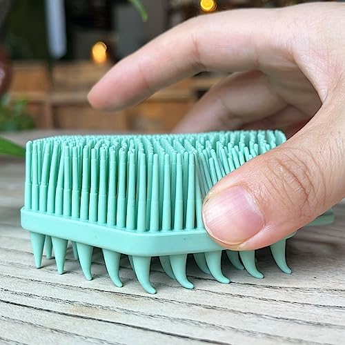 Premium Sensory Brush for Kids or Autism,Soft Silicone Body Scrubber,2 in 1 Sensory Room Occupational Therapy Fidget Brushes,Silicone Loofah,Pets Shower Brush Bath Shampoo Brushes - color: Hexagon-green
