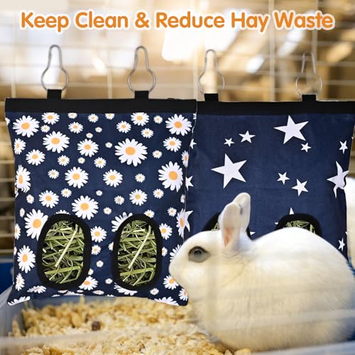 Upgraded Rabbits Hay Feeder Bag for Bunny, Guinea Pigs, Chinchillas - Hanging Washable 2-Hole Hay Dispenser with 600D Oxford Fabric, Small Animal Cage Accessories (Blue Star) - color: Blue Star