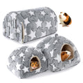 3 Pack Guinea Pig House Accessories, Washable 2 Guinea Pig House and Hideout Tunnel with Curtains, Chinchilla Hideout for Hamster, Rabbit, Bunny, Chinchillas (Gray-Star) - color: Gray-Star