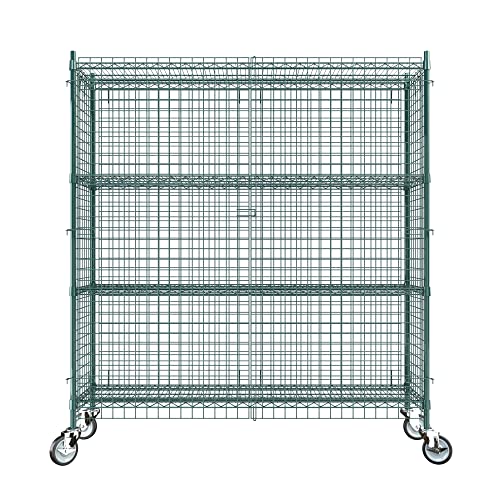 Commercial Grade NSF Listed Metal Wire Mesh Storage Green Epoxy Mobile Security Cage Kit, 18" x 60" x 70", Perfect for Warehouse, Walk-in Refrigerator, Freezer, Grocery Store, Restaurant, Dishroom - color: Green, size: 18" x 60" x 69"