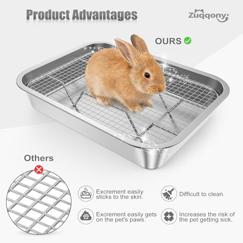 Stainless Steel Exotic Pets Potty Mesh With Tray Type Excrement Collector Metal Mesh Tray Type Small Animal Toilet Trainer Suitable for Rabbits Guinea Pigs Squirrels Ferrets Hedgehogs Hamsters