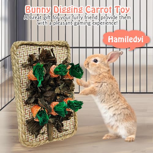 Hamiledyi Pet Fun Bunny Chew Toy Rattan Grass Scratcher Rabbit Enrichment Climbing Play Carrot Digging Toys for Bunnies Rabbits Guinea Pigs Parrots Ferret Hedgehog Squirrel and Other Rodents
