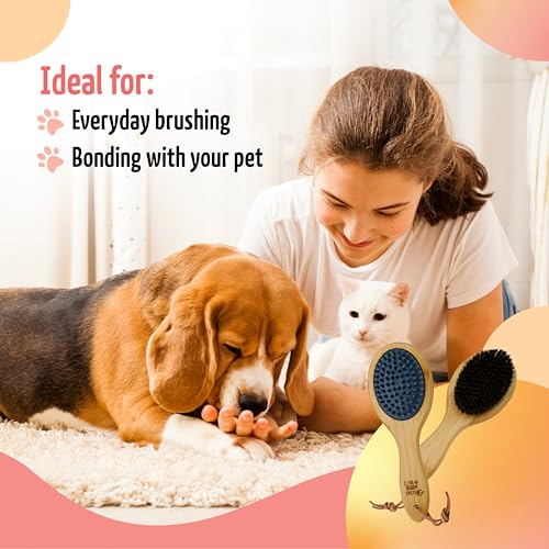 The Buddy System - Combo Bristle Pet Brush, 2-in-1 Brush | Dog & Cat grooming brush with 2 sides for dual capabilities.Durable rubber to losen hair and boar bristle to increase shine.