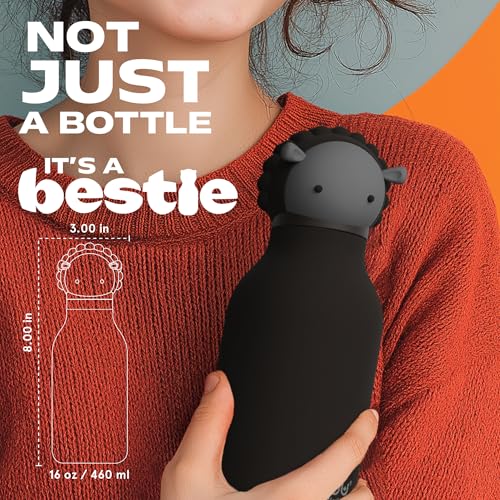 asobu Bestie Bottle Insulated Stainless Steel Water Bottle with Detachable Soft Animal Head Fun Drinking For Kids and Teens16 Ounce (Black Sheep) | 460 ml, Stays Cold 24 Hours, Double Wall Vacuum Insulation, Food Grade Stainless Steel, Spill Resistant, Gr