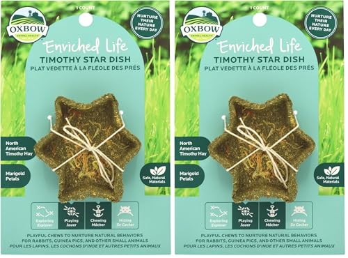Oxbow Enriched Life Timothy Star Dish, Timothy Hay Chew, Small Animal Toy for Rabbits, Guinea Pigs, Hamsters, Gerbils, and Chinchillas, Enrichment Accessory, Safe Chew Toy, Hay Play Dish (Pack of 2) - size: 1 Count (Pack of 2)