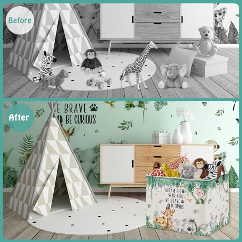 Jungle Nursery Decor Basket 36L Woodland Forest Animal Baby Gift Basket Safari Giraffe Lion Elephant Nursery Hamper Kid Monkey Rhino Storage Toy Bin Hippo Meerkat Clothes Book Toy Organizer Box - color: Natural/Neutral