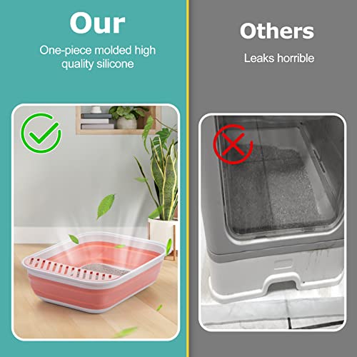 Open Top Cat Litter Box, Large Foldable Cat Potty Height-Adjustable Sides Anti-Splash, Open Air Kitty Litter Pan No Smell, Cat Toilet Easy Clean with Cat Litter Scoop (Pink) - color: SMALL PINK