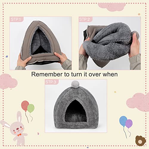 YUEPET Large Rabbit Cave Bed Bunny Warm Tent House Small Animal Triangle Hideout for Rabbit Bunny Guinea Pig Ferret (Dark Grey)