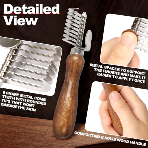 Dog Dematting Comb with Wooden Handle Undercoat Rake for Dogs | Stainless Steel Blades,Dog Dematting Rake,Pet Dematting Tool for Long Haired Dogs&Cats,Remove Loose Hair Mats Knots Tangles