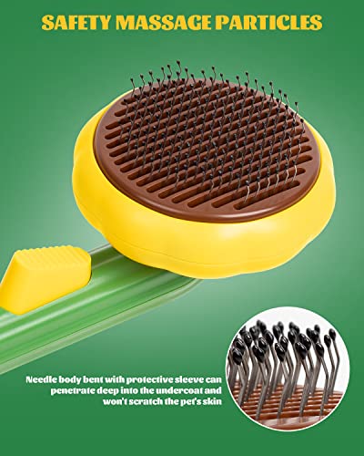 Cat Brush for Shedding, Sunflower Cat Brushes with Gentle Bristles and Release Button, Gentle Self Cleaning Pet Brush for Indoor Cats and Dogs Daily Grooming Tool During Shedding Season - color: Sunflower