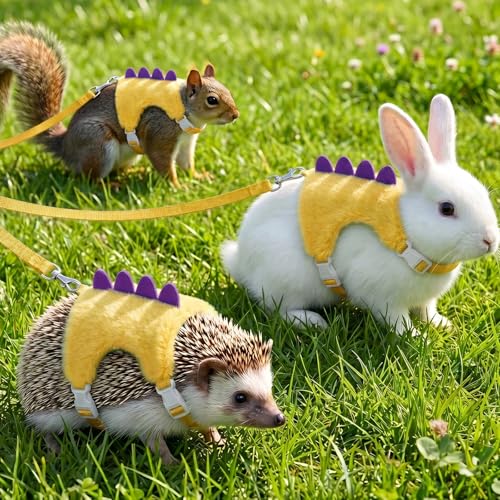 Adjustable Rabbit Harness and Leash Set, Small Animals Vest Harness, | Adjustable Straps & Magic Tape Design for Puppies, Cats, Squirrels, Rats, Bunnies, Ferrets, Outdoor Walking - color: Yellow