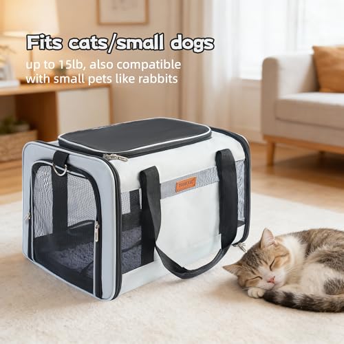 YUNIQUE Soft-Sided Cat & Dog Carrier for Pets Up to 15 Lbs, Airline Approved Collapsible Travel Puppy Carrier with Lightweight Fabric Design (lightgrey) - color: lightgrey