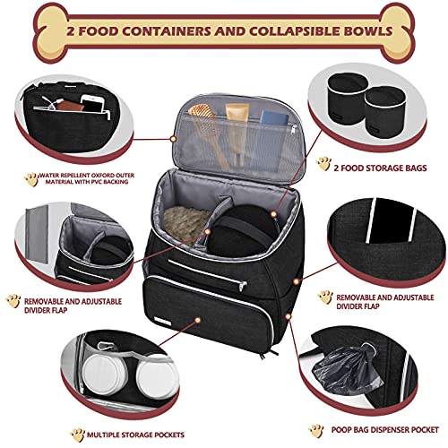 BAGLHER丨Dog Travel Bag Backpack, Airline Approved Pet Supplies Backpack, Dog Travel Bag with 2 Silicone Collapsible Bowls and 2 Food Baskets, Black - color: Black