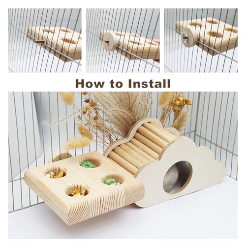 Hamster Cage Accessories, Wooden Feeding Dish with 4 Sections, Wooden Feeder for Small Animals, Food Bowl for Hamster, Guinea Pig, Chinchilla, Rat