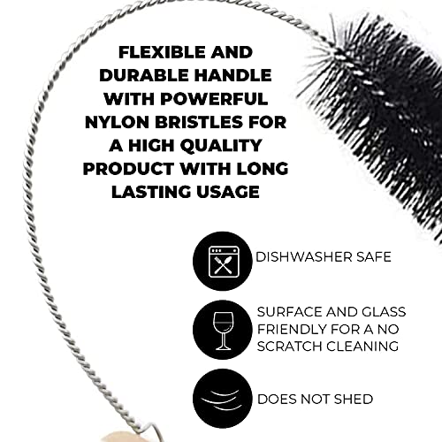 10" Extra Long Tube Brush Set - Small 5 Pack - Blue | Flexible nylon straw brushes for bottles, cleaning straws, pipe cleaners, glass, keyboard, detailing and deep cleaning - color: Blue, size: Small 5 Pack (2mm 3mm 4mm 5mm 6mm)