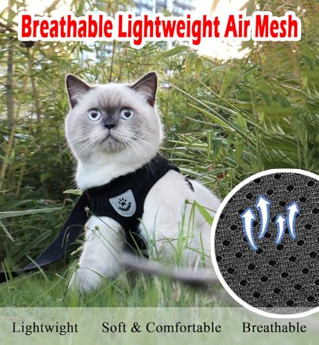 Cat Harnesses and Puppy Harness with Leashes Set, Escape Proof Cat Harness, Adjustable Reflective Soft Mesh Vest Fit Puppy Kitten Rabbit Ferrets's Outdoor Harness - color: Black, size: XS (Chest: 6" - 8")