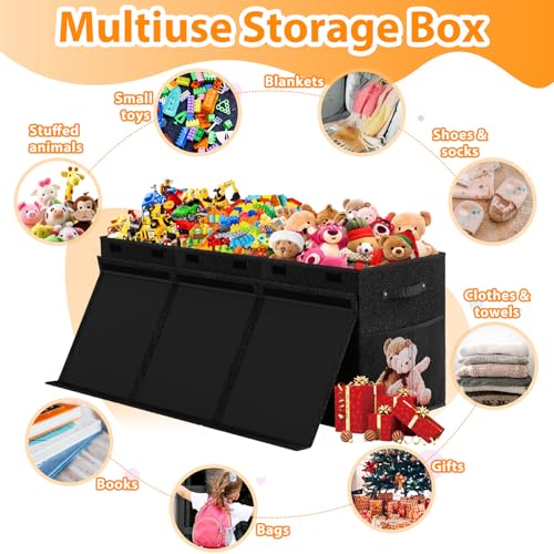 Large Toy Storage Box with Lid, Dividers, Collapsible Kids Toy Chest, Black | Toy Box for Boys, Girls, Nursery, Bedroom, Living Room, Playroom, 40X14X16 inches - color: Extra Large Black