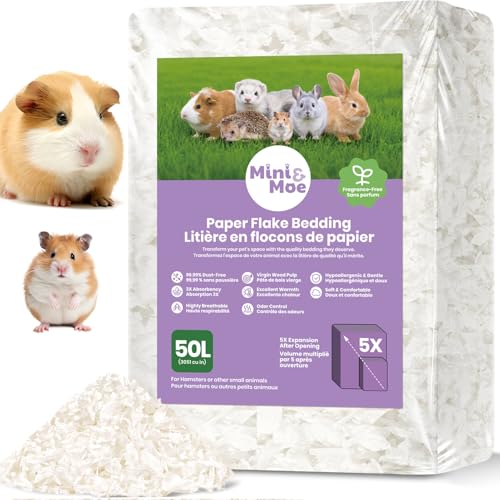 Hamster Bedding 50L Guinea Pig Paper Bedding Odor Control 99% Dust-Free | Small Pet Bedding Natural Paper Expands 5X Soft Dust-Free Unscented Support Burrowing, Nesting, Easier Daily Cage Care - color: WinterSnow-50L