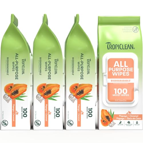 TropiClean All Purpose Dog Cleaning Wipes, Papaya Scent, 100ct, 4 Pack