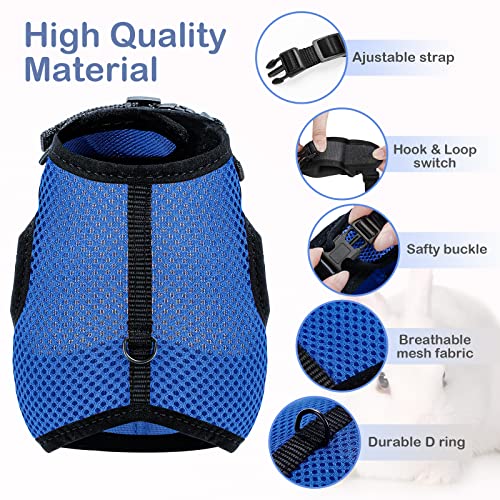 PETTOM Bunny Rabbit Harness with Stretchy Leash Cute Adjustable Buckle Breathable Mesh Vest for Kitten Small Pets Walking (Blue,XL) - color: Blue, size: XL(Chest:12.5-15.7 in)