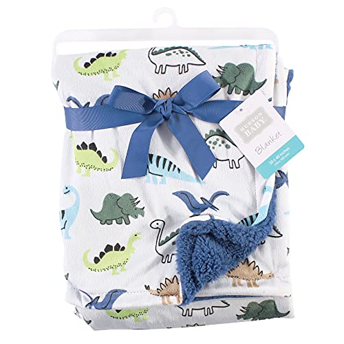 Hudson Baby Unisex Baby Plush Mink and Sherpa Blanket, Dino, One Size - color: Dino, size: One Size