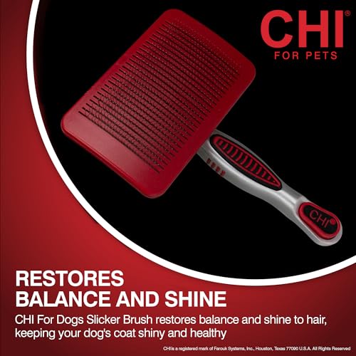 CHI for Dogs Self Cleaning Slicker Brush with Pivoting Head, Dog Grooming Brush for Detangling and Removing Loose Hair, Fine Wire Pins for Medium and Long Dog Coats, Ergonomic Handle | Pivoting head design, fine wire pins, detangles and removes loose hair