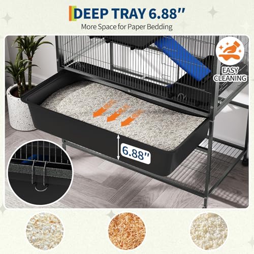 Ferret Cage, 40.5" H Large Ferret Nation Cage with 2 Removable Ramps, Metal Small Animal Cages On Wheels for Chinchillas, Guinea Pigs, Rabbit, Sugar Glider (Grey Hammertone) (41" H)