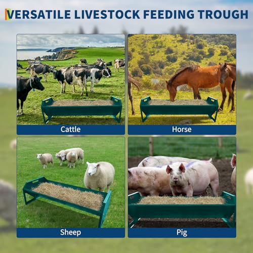 22 Gallon Capacity Livestock Feeder, 45" Hay Feeder for 10 Sheep Once, Heavy Duty Steel Livestock Feeding Trough for Horse, Goat, Sheep, Cattle, Cow, Alpaca, Dark Green | Heavy Duty Steel Livestock Feeding Trough for Horse, Goat, Sheep, Cattle, Cow, Alpac